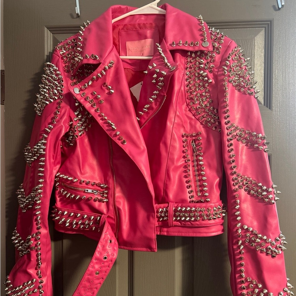 Azalea Wang Hot Pink Spiked Leather Jacket